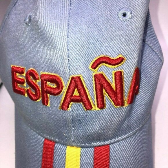 Men's España One Size Fits All Light Blue Red Yellow Stripe Strap Back Cap Hat - Picture 3 of 6